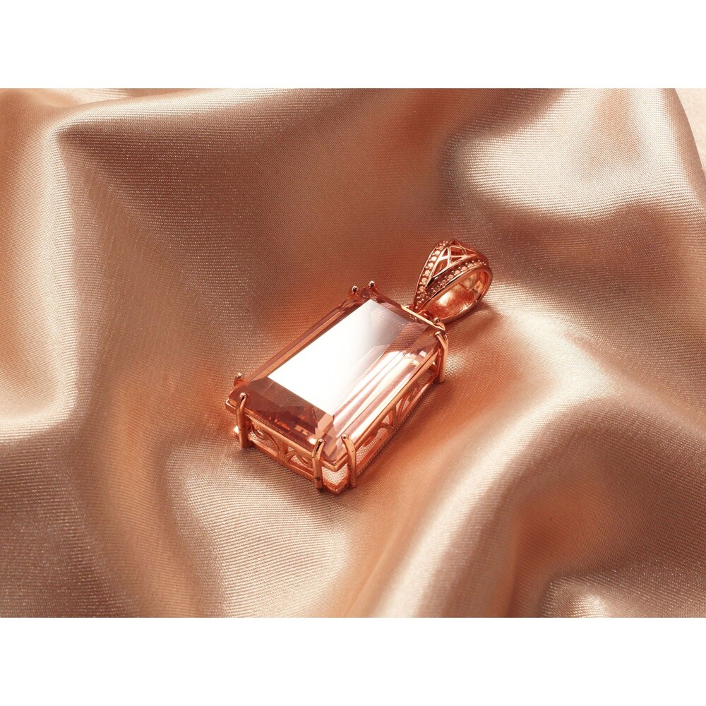 925 Sterling Silver Pink Morganite Necklace Rose Gold Gemstones Necklace Pendant